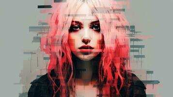 a digital painting of a woman with pink hair generative ai photo