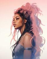 a digital painting of a woman with pink hair generative ai photo