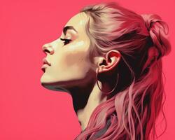 un digital pintura de un mujer con rosado pelo generativo ai foto