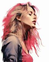 un digital pintura de un mujer con rosado pelo generativo ai foto