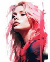 a digital painting of a woman with pink hair generative ai photo