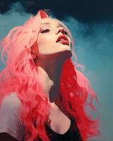 a digital painting of a woman with pink hair generative ai photo