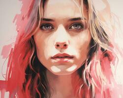un digital pintura de un mujer con rosado pelo generativo ai foto