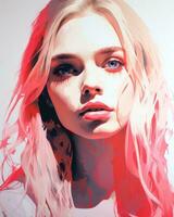 a digital painting of a woman with pink hair generative ai photo