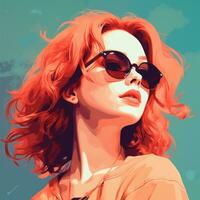 a digital painting of a woman with red hair and sunglasses generative ai photo