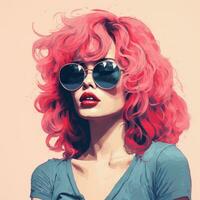 a digital painting of a woman with red hair and sunglasses generative ai photo
