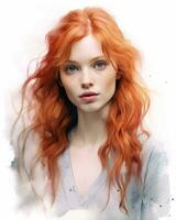 a digital painting of a woman with red hair generative ai photo