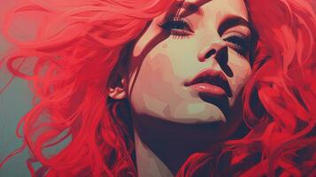 a digital painting of a woman with red hair generative ai photo