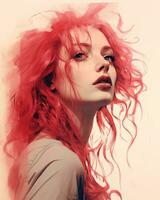 a digital painting of a woman with red hair generative ai photo