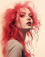 un digital pintura de un mujer con rojo pelo generativo ai foto