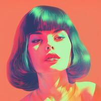 a digital painting of a woman with short hair generative ai photo