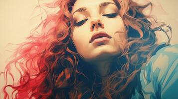 a digital painting of a woman with red hair generative ai photo