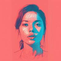 a drawing of a womans face on a pink background generative ai photo