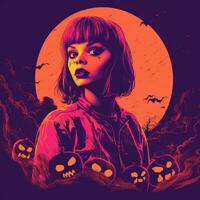 a girl in a halloween costume with pumpkins in the background generative ai photo