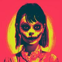 a girl with a face painted like a jack - o - lantern generative ai photo