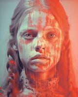 a girl with blood all over her face generative ai photo