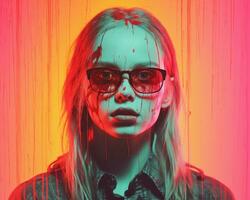 a girl with blood on her face and glasses generative ai photo