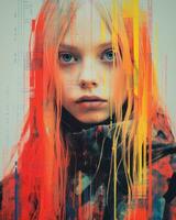 un niña con largo pelo y vistoso pintar en su cara generativo ai foto