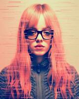 a girl with pink hair and glasses generative ai photo