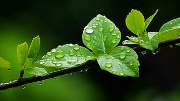 a green leaf with water droplets on it generative ai photo