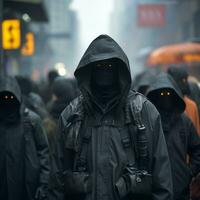 a group of people wearing black masks and hoods generative ai photo