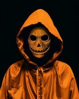 a halloween mask in an orange hoodie generative ai photo