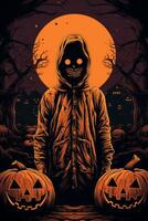 a halloween poster with a skeleton and pumpkins generative ai photo