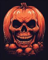 a halloween pumpkin with a skull on it generative ai photo