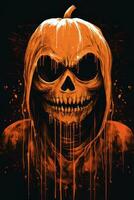 a halloween pumpkin with blood dripping down its face generative ai photo
