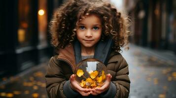 a little girl holding a crystal ball in her hands generative ai photo