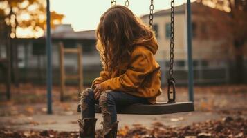 a little girl sitting on a swing in the fall generative ai photo