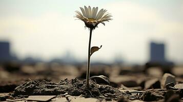 a lone flower growing out of a pile of dirt generative ai photo