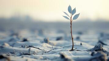 a lone plant is standing in the middle of a field generative ai photo