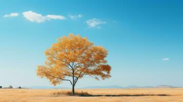a lone tree in the middle of an open field generative ai photo