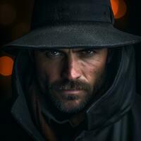 a man in a black hat and coat generative ai photo