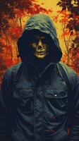 a man in a hoodie with a skull on his face generative ai photo