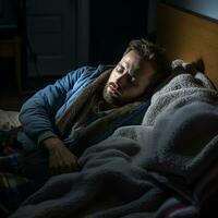 a man is sleeping in bed at night generative ai photo