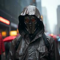 a man wearing a mask in the rain generative ai photo