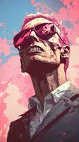 a man wearing sunglasses and a suit with pink paint on his face generative ai photo