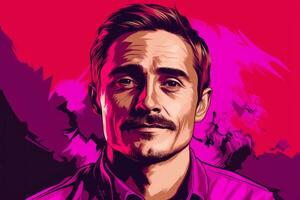 a man with a moustache on a pink background generative ai photo