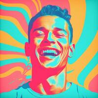 a man with a smile on his face in front of a colorful background generative ai photo