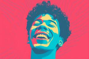 a man with curly hair and a smile on a pink and blue background generative ai photo