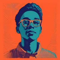 a man with glasses on an orange background generative ai photo
