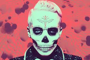 a man with a sugar skull on his face generative ai photo