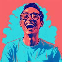 a man with glasses and a t - shirt is laughing generative ai photo