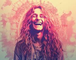 a man with long hair and a smile on his face generative ai photo