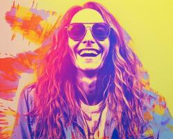 a man with long hair and sunglasses is smiling generative ai photo