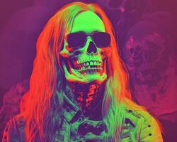 a man with long hair and sunglasses wearing a skull mask generative ai photo