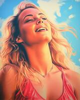 a painting of a beautiful blonde woman with her eyes closed generative ai photo