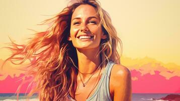 a painting of a beautiful woman on the beach generative ai photo